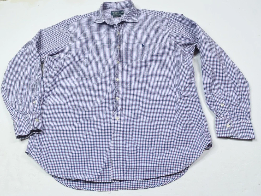 Polo Ralph Lauren Stanton Shirt Mens XL Purple Blue Check Long Sleeve Button-Up